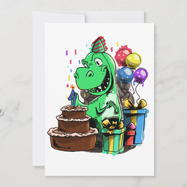 Invitation Fête d'anniversaire de Dino pour un enfant de 4 an (Devant)