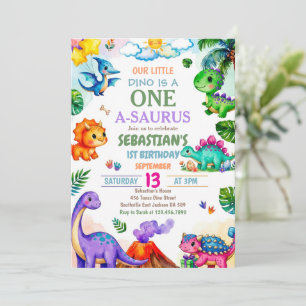 Invitation Fête d'anniversaire de Dinosaur One-A-Saurus 1 an