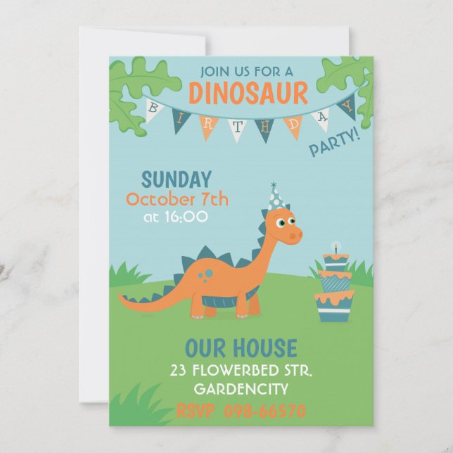 Invitation Fête d'anniversaire de Dinosaur paysage préhistori (Devant)