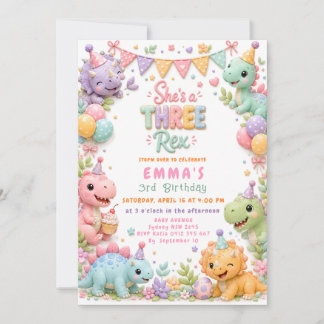 Invitation Fête d'anniversaire de Dinosaur Three Rex 3 ans
