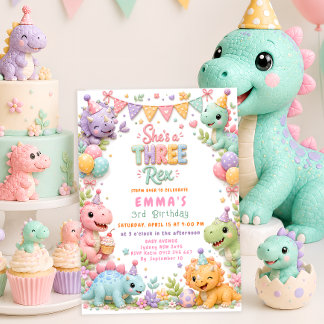 Invitation Fête d'anniversaire de Dinosaur Three Rex 3 ans