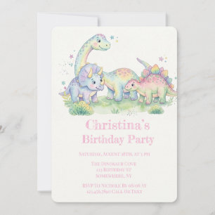 Invitation Fête d'anniversaire de dinosaure à l'aquarelle pas