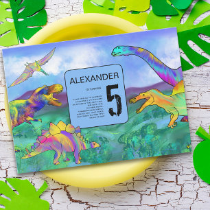 Invitation fête d'anniversaire de dinosaure coloré