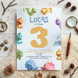 Invitation Fête d'anniversaire de dinosaure mignon pour les e