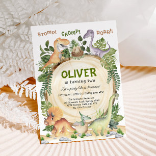 Invitation Fête d'anniversaire de dinosaure   Piétiner Mâcher