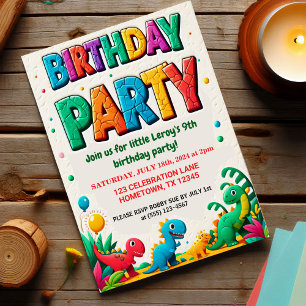 Invitation Fête d'anniversaire de dinosaure pour enfants colo
