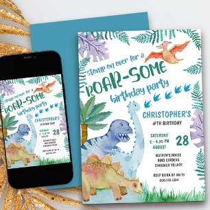 Invitation Fête d'anniversaire de dinosaure super pour garçon