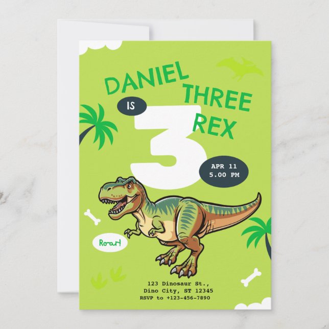 Invitation Fête d'anniversaire de dinosaure T-Rex (Devant)