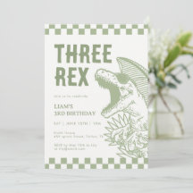Fête d'anniversaire de dinosaure T Rex vert rétro