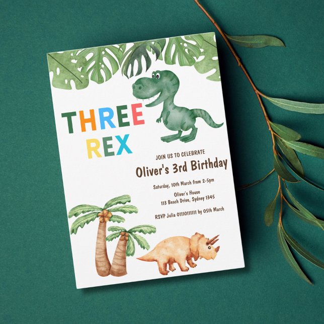 Invitation fête d'anniversaire de dinosaures à trois rex (Créateur téléchargé)