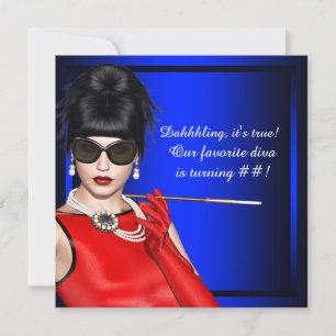 Invitation Fête d'anniversaire de diva classe bleu royal