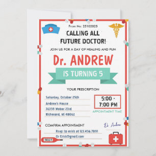 Invitation Fête d'anniversaire de docteur pour enfants
