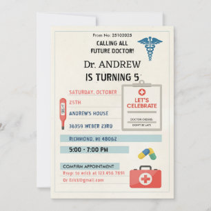 Invitation Fête d'anniversaire de docteur pour enfants avec j