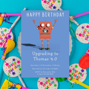 Invitation Fête d'anniversaire de enfants robot 3D rouge