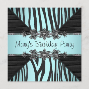 Invitation Fête d'anniversaire de femme au zèbre bleu sarcell
