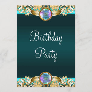 Invitation Fête d'anniversaire de femme bleu sarcelle or