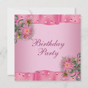 Invitation Fête d'anniversaire de femme Dahlia Rose Doré