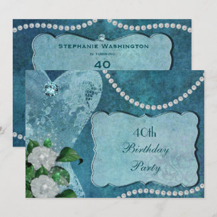 Invitation Fête d'anniversaire de femme en dentelle florale e