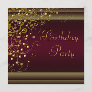 Invitation Fête d'anniversaire de femme Tourbillon Perle Or V