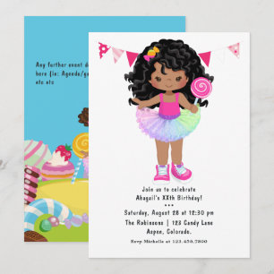 Invitation Fête d'anniversaire de fille afro-américaine Candy