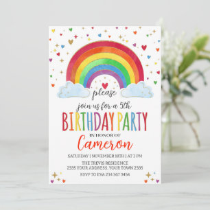 Invitation Fête d'anniversaire de fille arc-en-ciel aquarelle