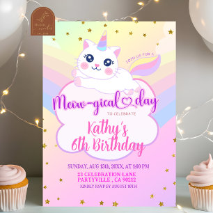 Invitation Fête d'anniversaire de fille arc-en-ciel Caticorn
