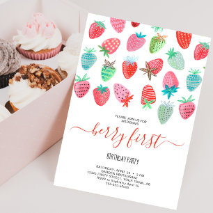Invitation Fête d'anniversaire de fille aux fraises mignonne