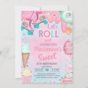 Invitation Fête d'anniversaire de fille avec des bonbons et p