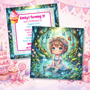 Invitation Fête d'anniversaire de fille Chibi mignonne dans u