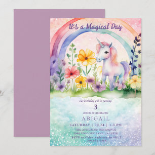 Invitation Fête d'anniversaire de fille colorée Licorne