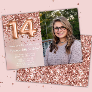 Invitation Fête d'anniversaire de fille de 14 ans en Rose Gol