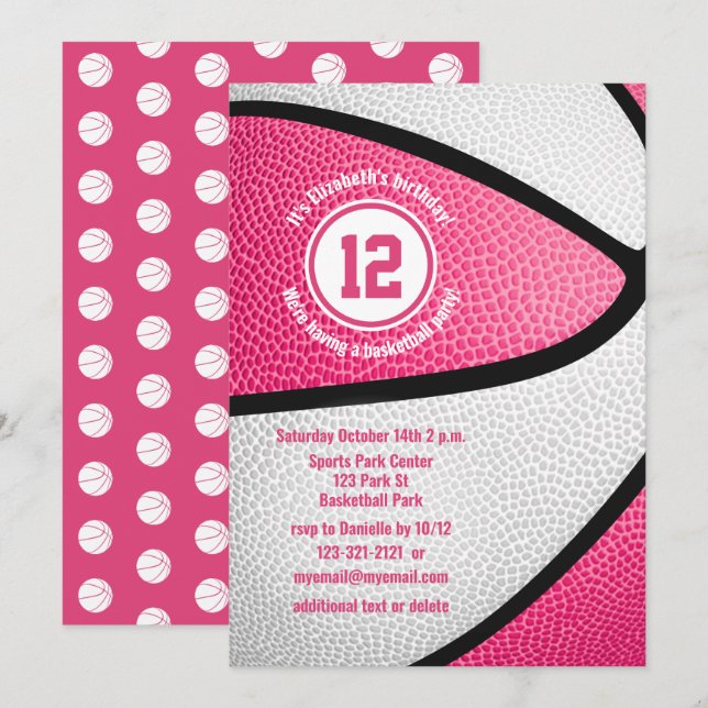 Invitation fête d'anniversaire de fille de basket-ball blanc  (Devant / Derrière)
