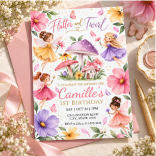 Invitation Fête d'anniversaire de fille de jardin de fée à l'