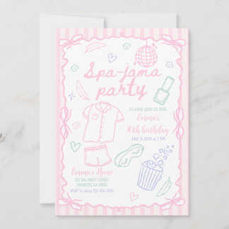 Invitation Fête d'anniversaire de fille de Spa-jama nuitée