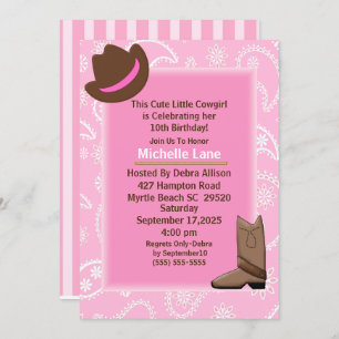 Invitation Fête d'anniversaire de fille de vache rose Bandana