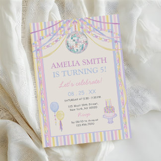 Invitation Fête d'anniversaire de fille en couleurs pastel