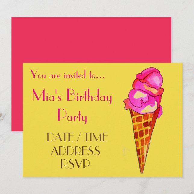 Invitation Fête d'anniversaire de fille glacée colorée (Devant / Derrière)