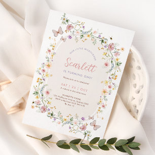 Invitation Fête d'anniversaire de fille Papillon Fleur Sauvag