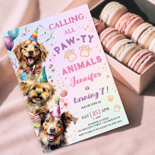 Invitation Fête d'anniversaire de fille Patte de chien 7ème a