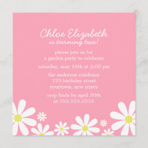 Invitation Fête d'anniversaire de fille rose