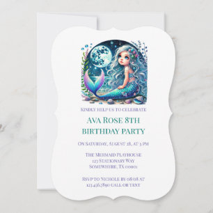 Invitation Fête d'anniversaire de fille sirène lunatique
