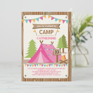 Invitation Fête d'anniversaire de filles Camping Anniversaire