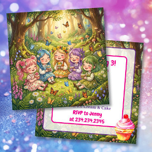 Invitation Fête d'anniversaire de filles Chibi colorées avec