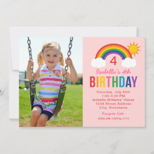 Invitation Fête d'anniversaire de filles Ciel Arc-en-ciel Ros