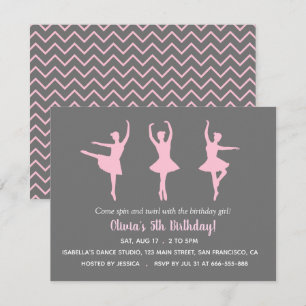 Invitation Fête d'anniversaire de filles silhouette de baller