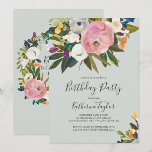 Invitation Fête d'anniversaire de fleurs peintes