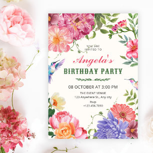 Invitation Fête d'anniversaire de floraison florale artistiqu