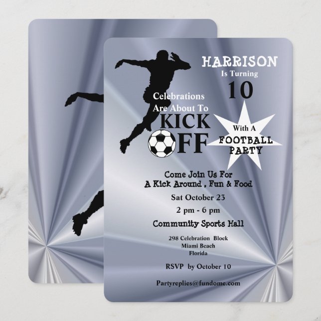 Invitation Fête d'anniversaire de football (Devant / Derrière)