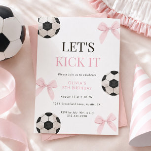 Invitation Fête d'anniversaire de football à ruban rose pour