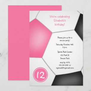 Invitation fête d'anniversaire de football filles noires rose